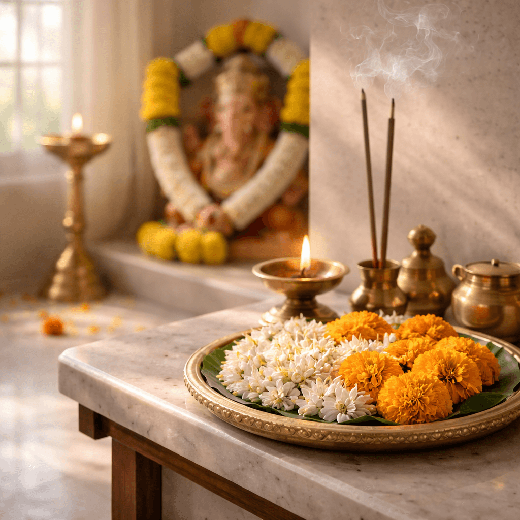 Fresh puja flowers delivered before morning prayer — Bloomme